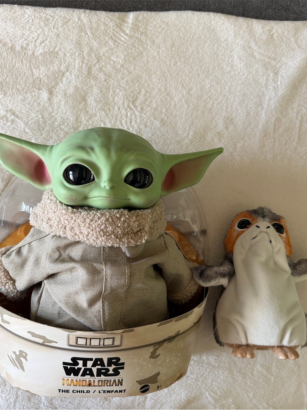 Star Wars Grogu Plush in Green with Tan Outfit and Porg